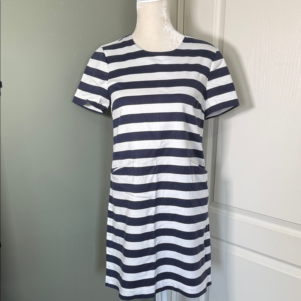 Draper James Navy White Stripe Shift Dress Size 8 Short Sleeve